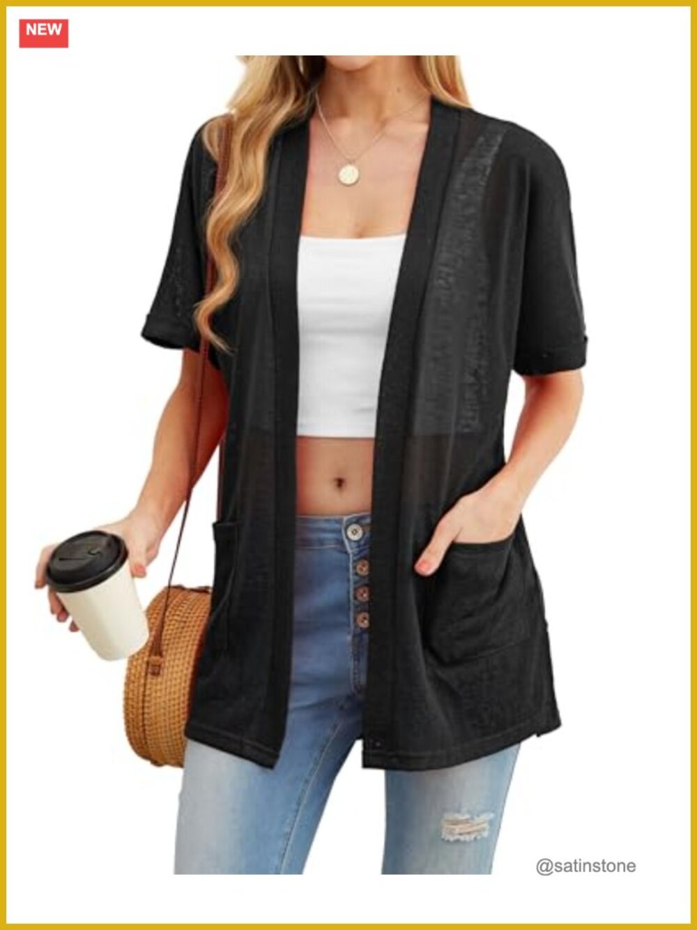 Lightweight Sheer Knit Short Sleeve Cardigan Women Cover Up Pockets Summer